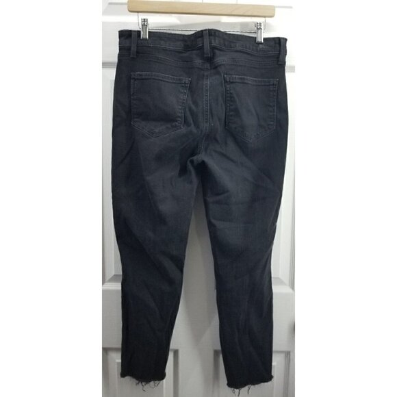 PAIGE JACQUELINE STRAIGHT BLACK JEANS SIZE 32 RAW FRAYED HEM STRETCH - Picture 2 of 10